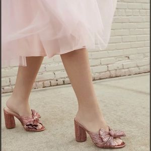 Loeffler Randall Penny Bow Heels Metallic Rose Pink New In Box 7.5